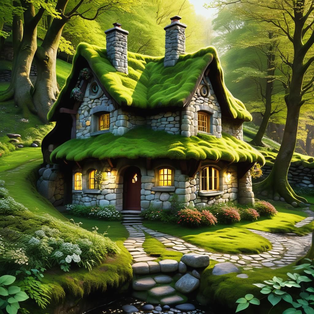 Enchanting Stone Cottage in Spring Forest