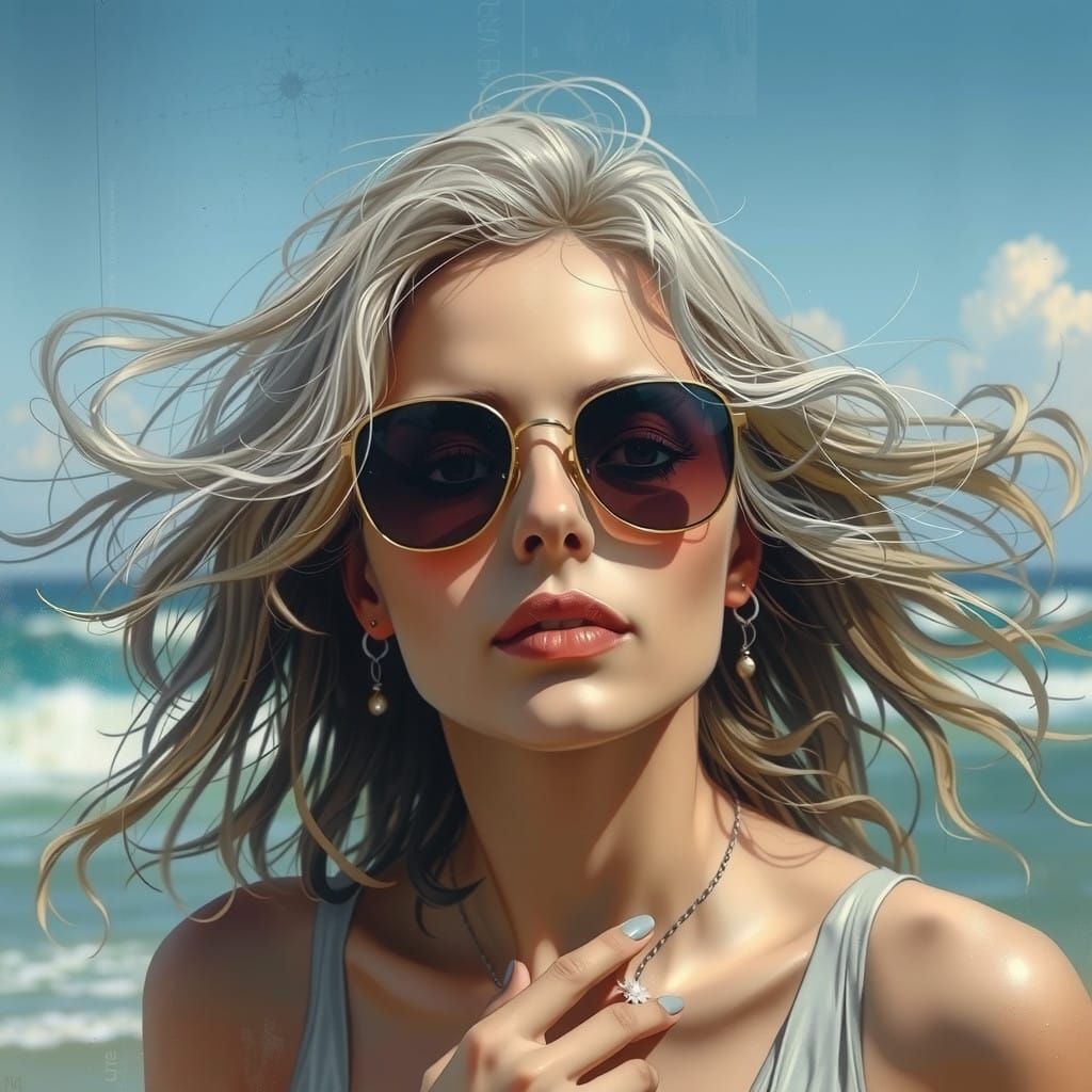 Elegant Woman in Charcoal Sketch Style Art Nouveau