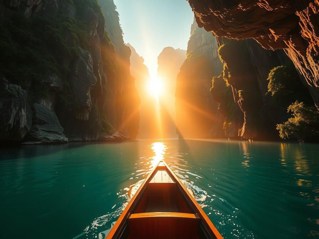 Majestic Underground River Landscape in Golden Light