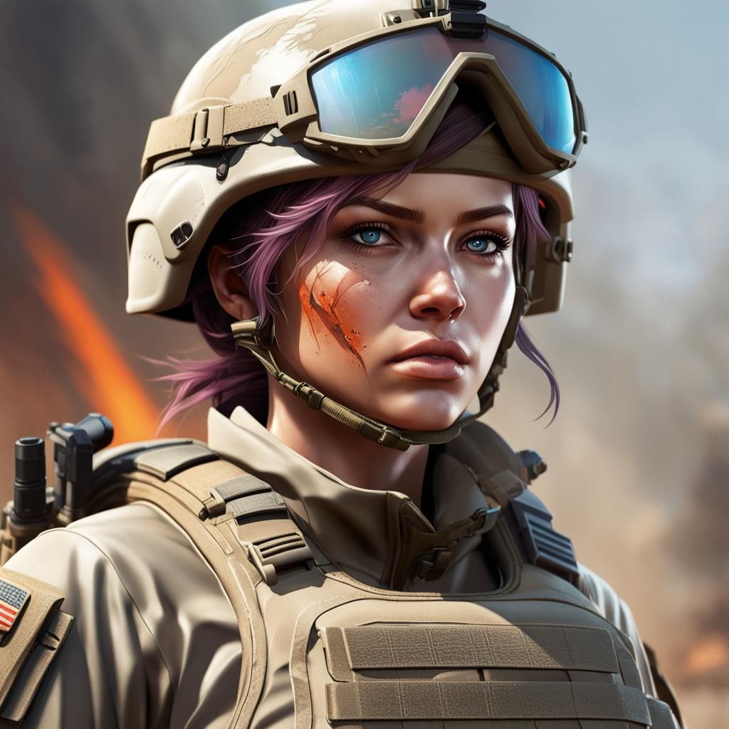 Hyperrealistic Military Squad Leader in Splash Art Style