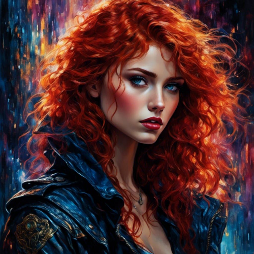 Cyberpunk Portrait of a Red-Haired Woman
