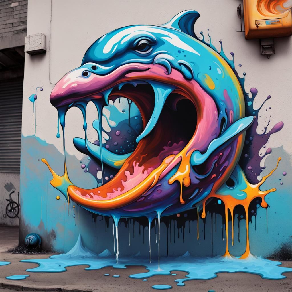 Dolphins graffiti art, splash art, street art, spray paint, ...