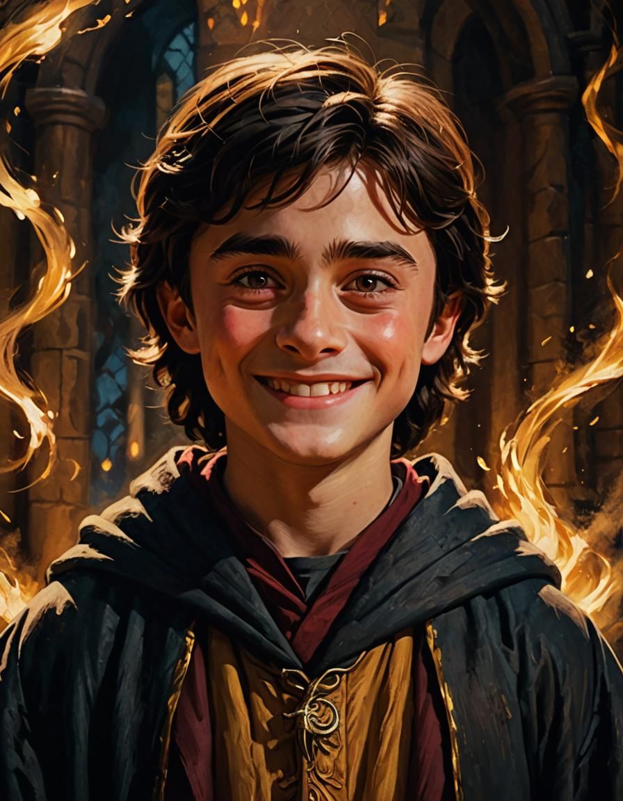 10-Year-Old Boy Wizard with Magical Smile in a Cinematic Oil...