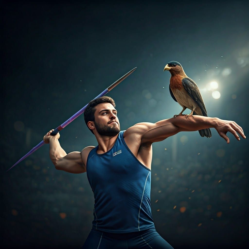 Javelin Thrower with Bird, Hyperrealistic Dynamic Lighting