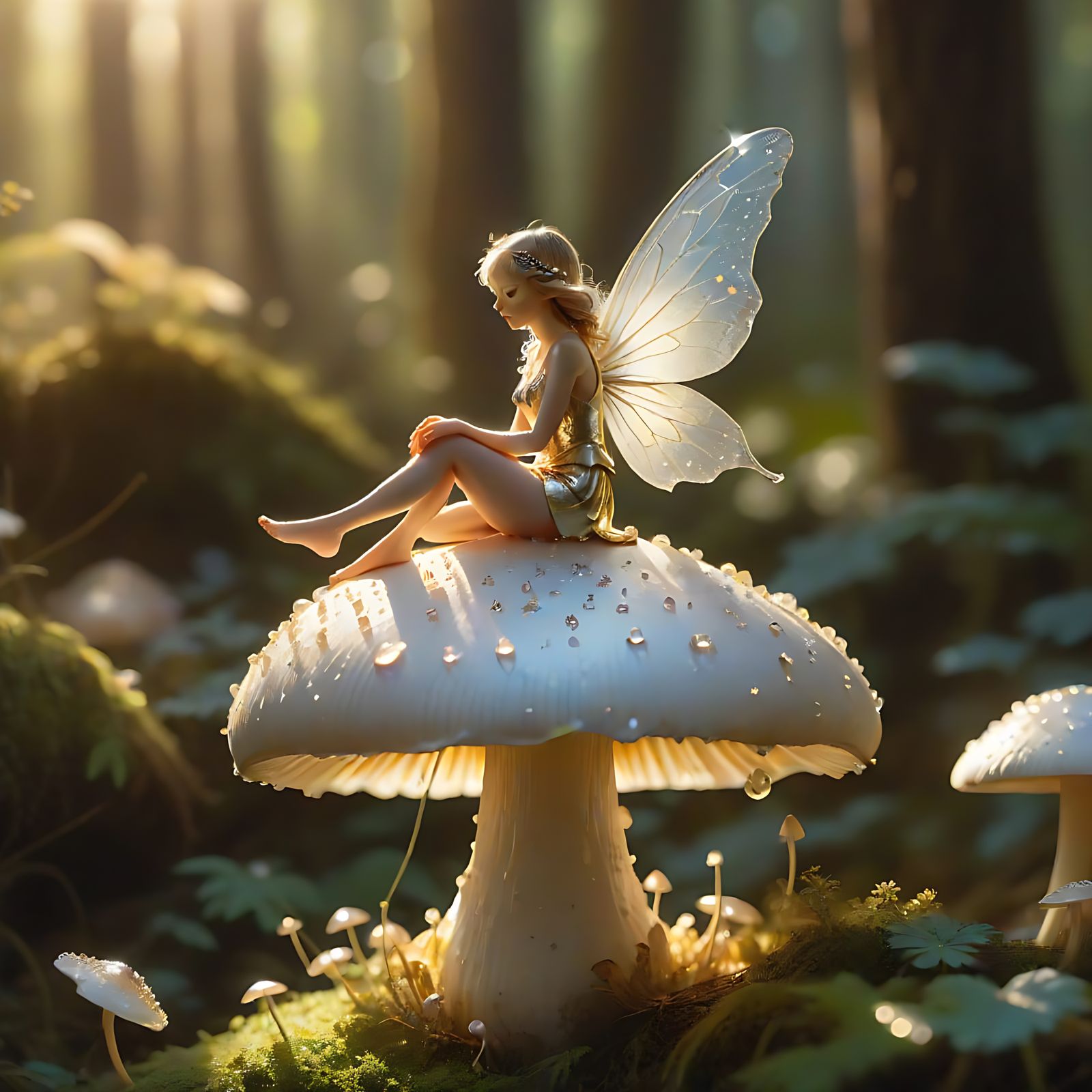 Whimsical Fairy on a Glowing Mushroom