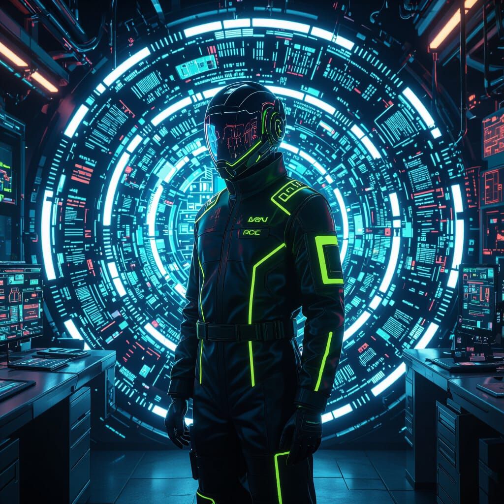 Futuristic Scientist in Mechatronics Lab, Gritty Realism