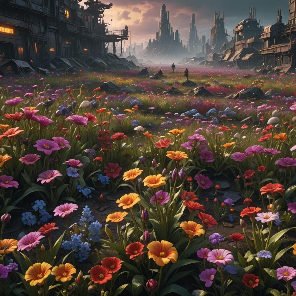 Dystopian Flower Field: A Digital Masterpiece