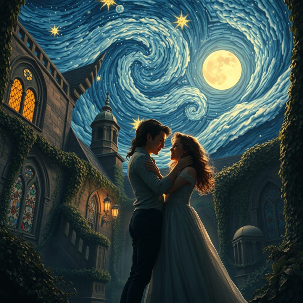 Moonlit Lovers in a Starry Renaissance Garden