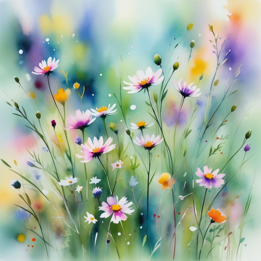 Abstract Watercolour Wildflowers in Impressionist Style