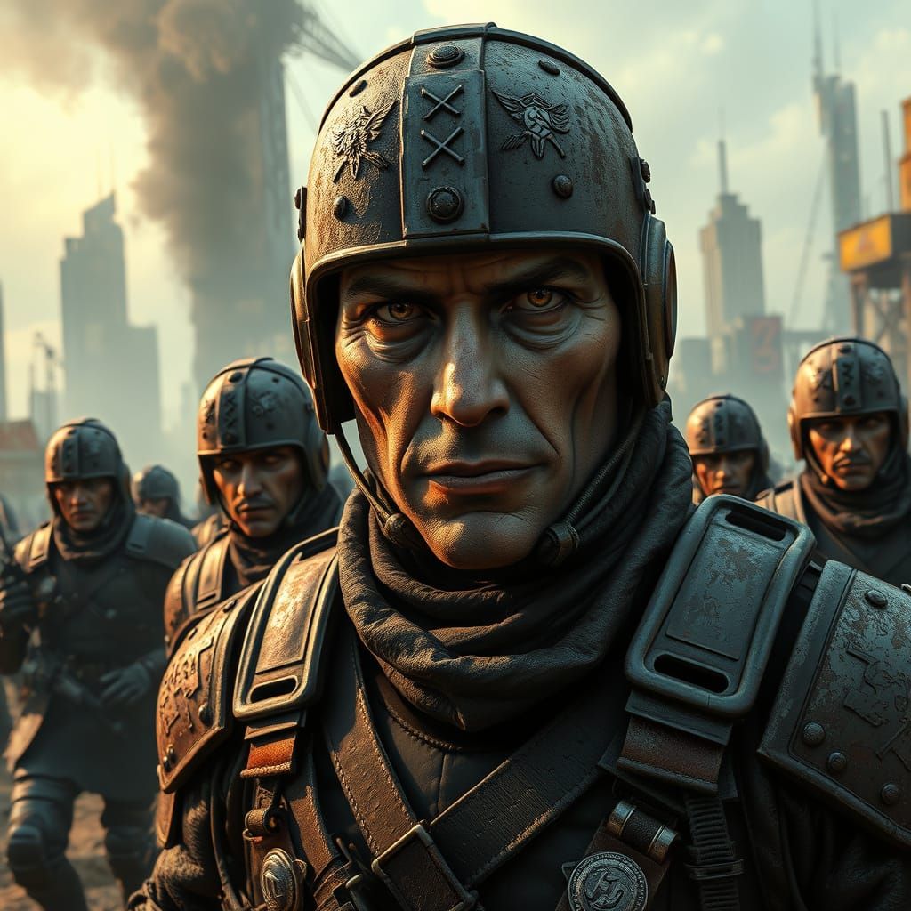 Fascist Soldiers March in Desolate Post-Apocalyptic Cityscap...