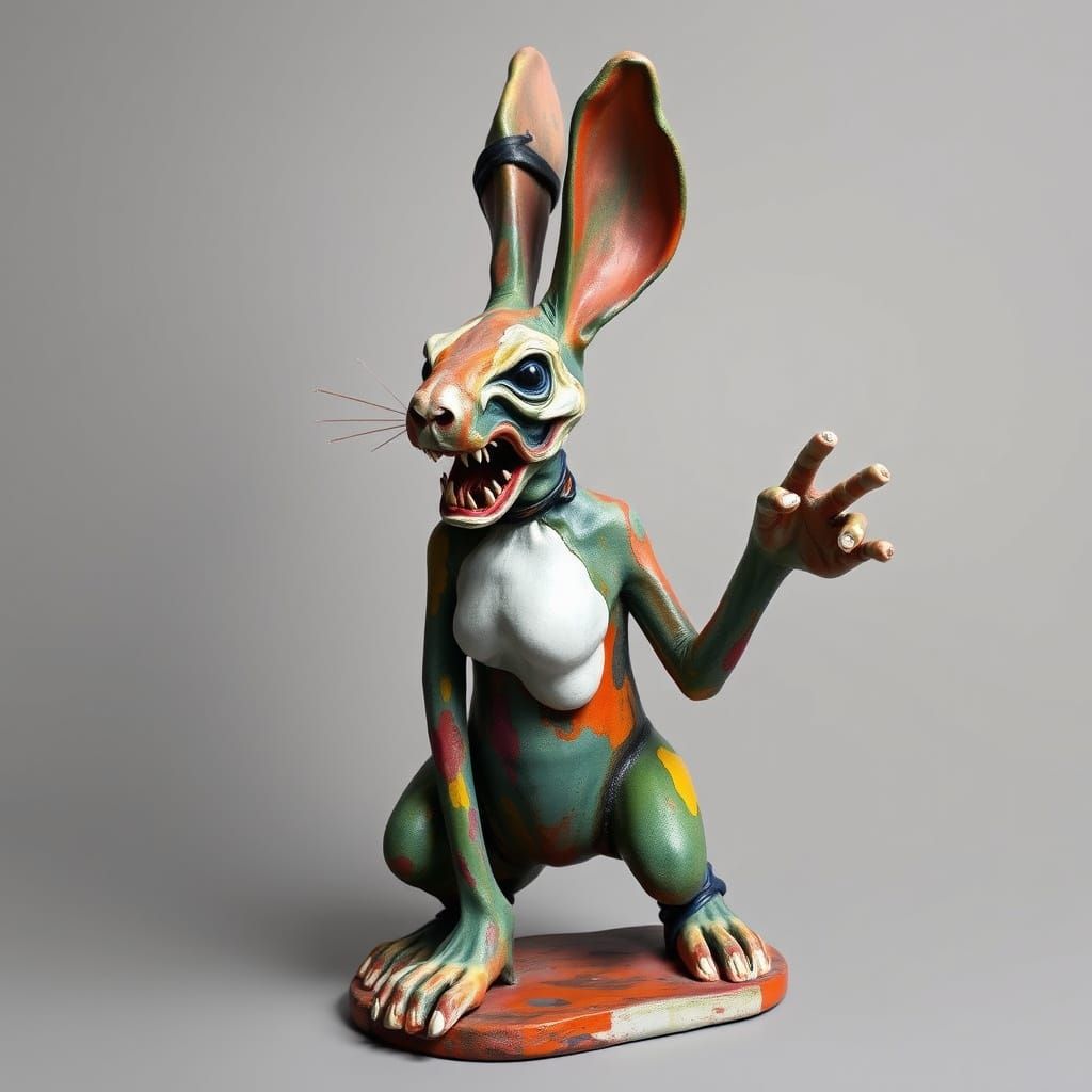 Menacing Invisible Rabbit Sculpture in Vibrant, Clashing Col...