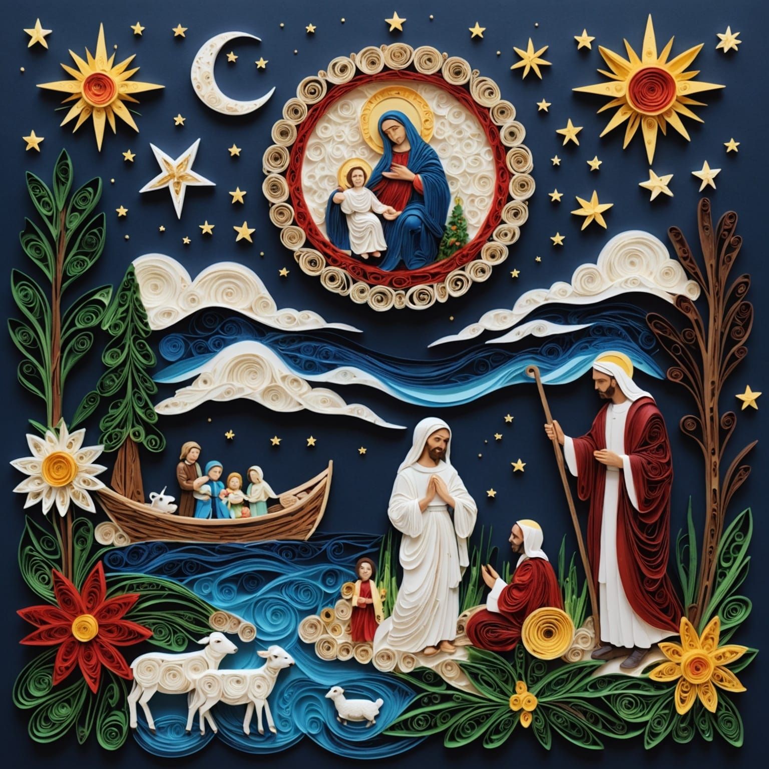 Quilling Collage Art: Fisherman on Christmas Night