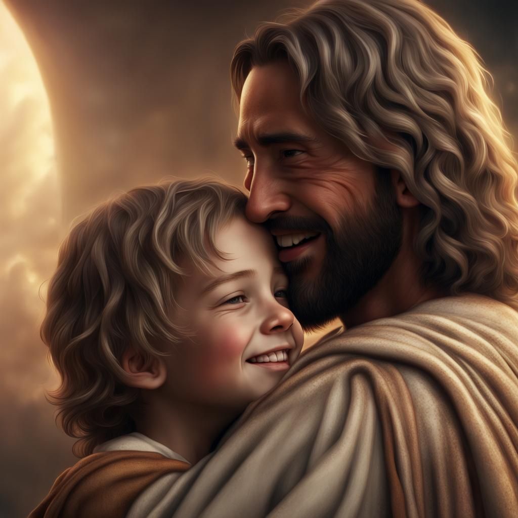 Jesus Hugs Child: Epic Digital Matte Painting