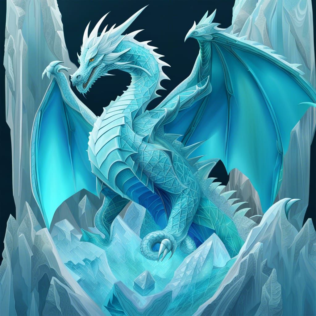 Aquamarine Ice Dragon Breaking from Iceberg