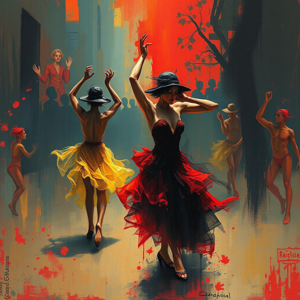 Abstract Expressionist Cabaret Dancers in Oil