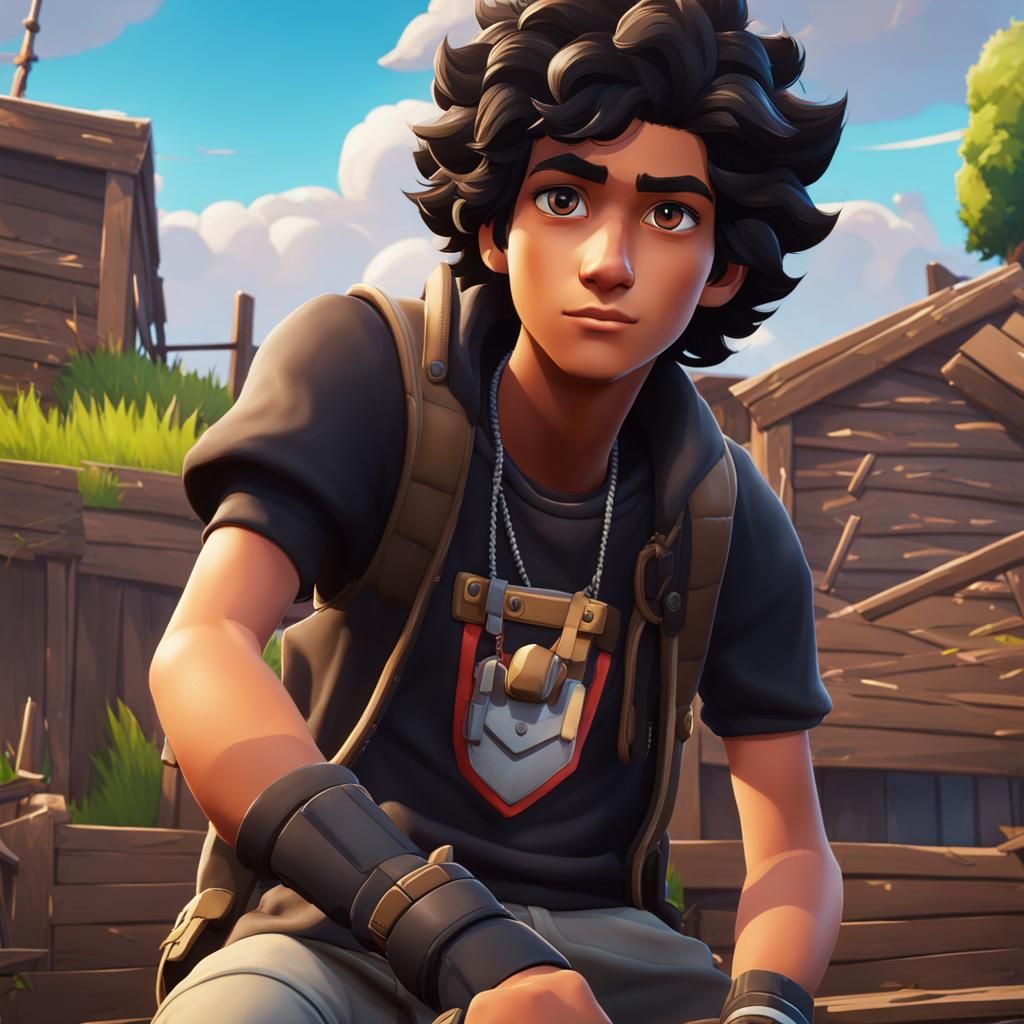 Teenage Boy Fortnite Character with Curly Hair