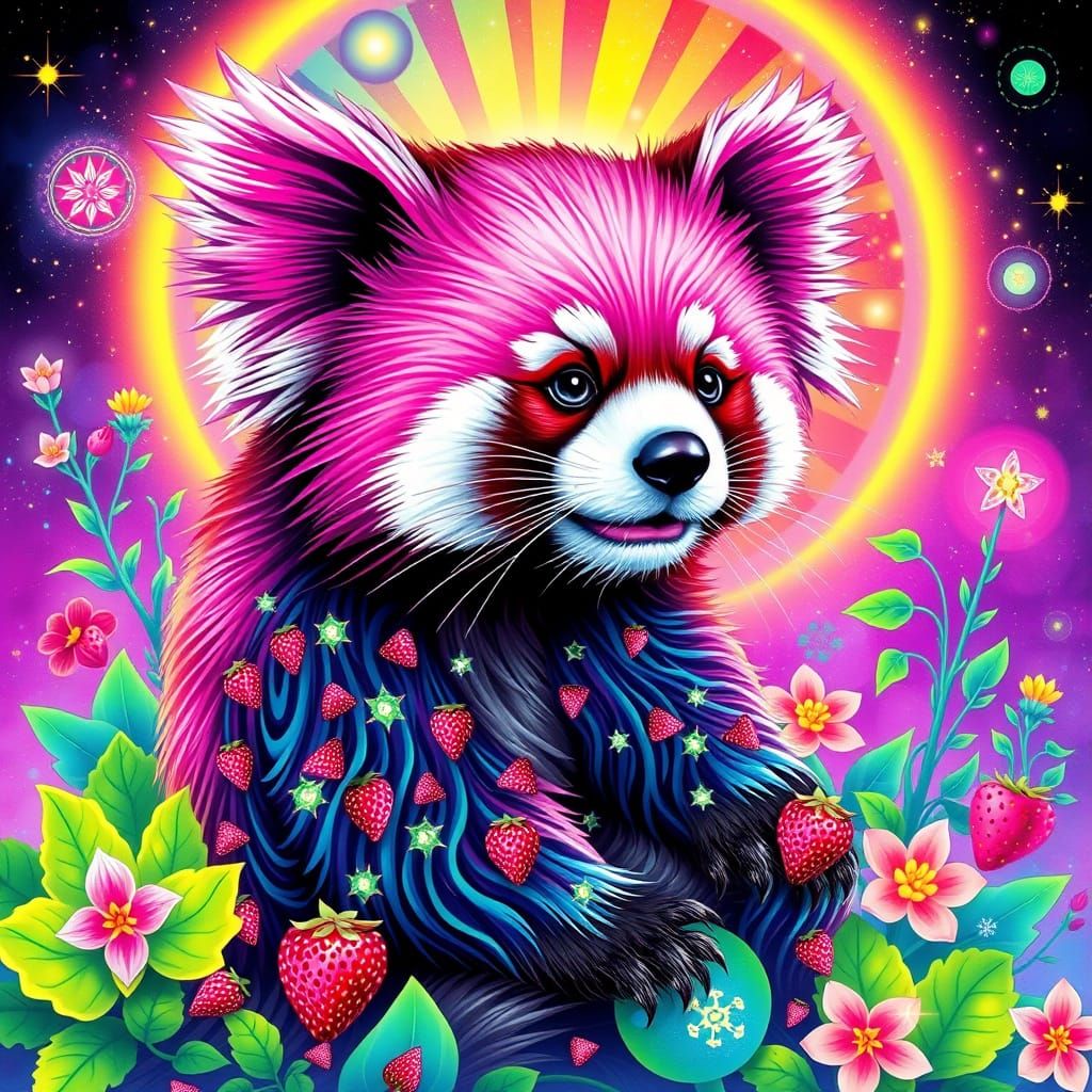 Lisa Frank Red Panda Hybrid with Psychedelic Flora
