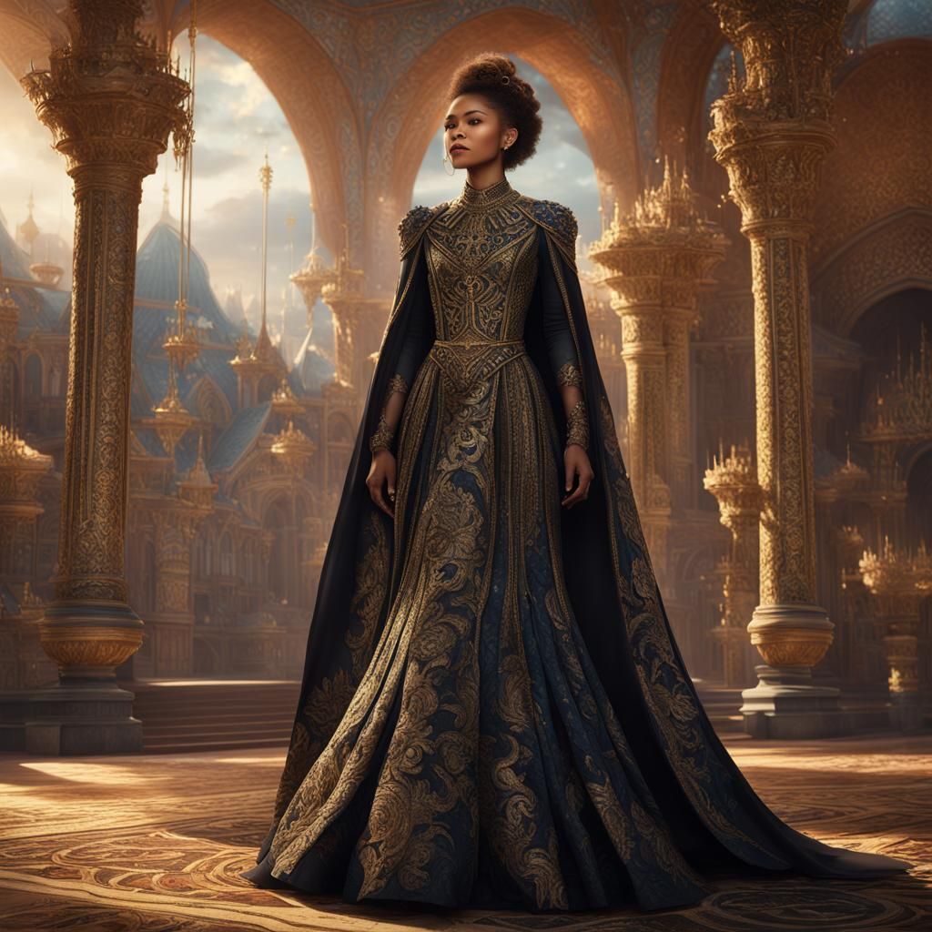 Zendaya in Black Dress: Fantasy Palace Art