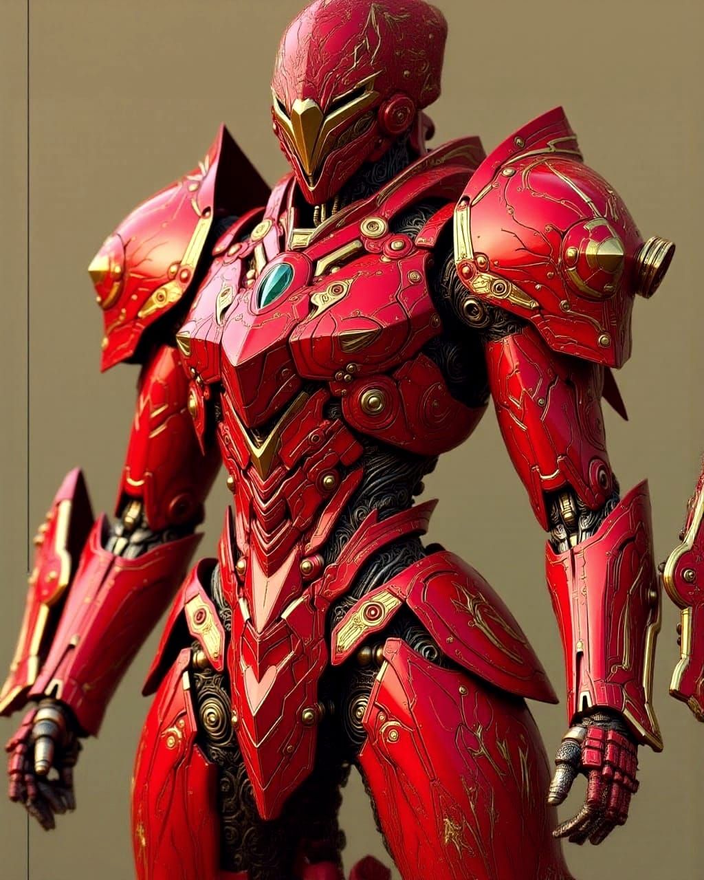 Red mecha suit with gold