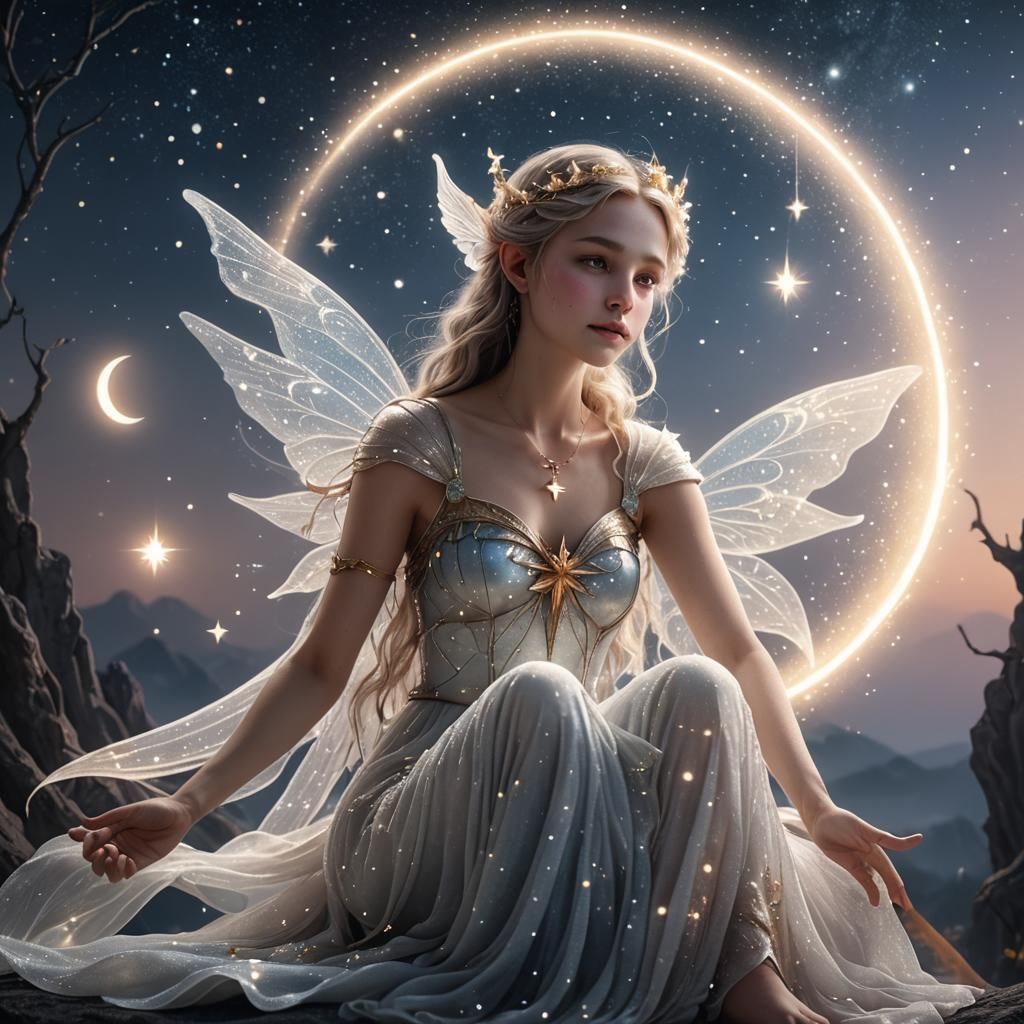 Moon Fairy with Crescent Moon in Pastel Colors