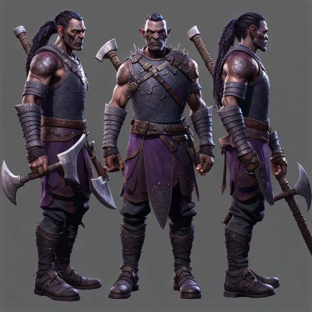 Half-Orc Soldier with Great Axe in Fantasy Art