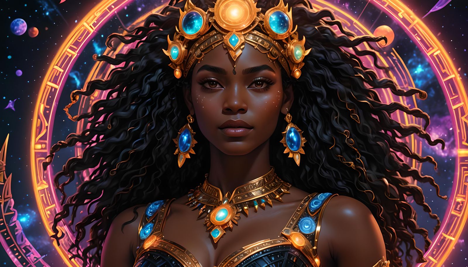 Neon Goddess: Black Woman in Astral Fantasy