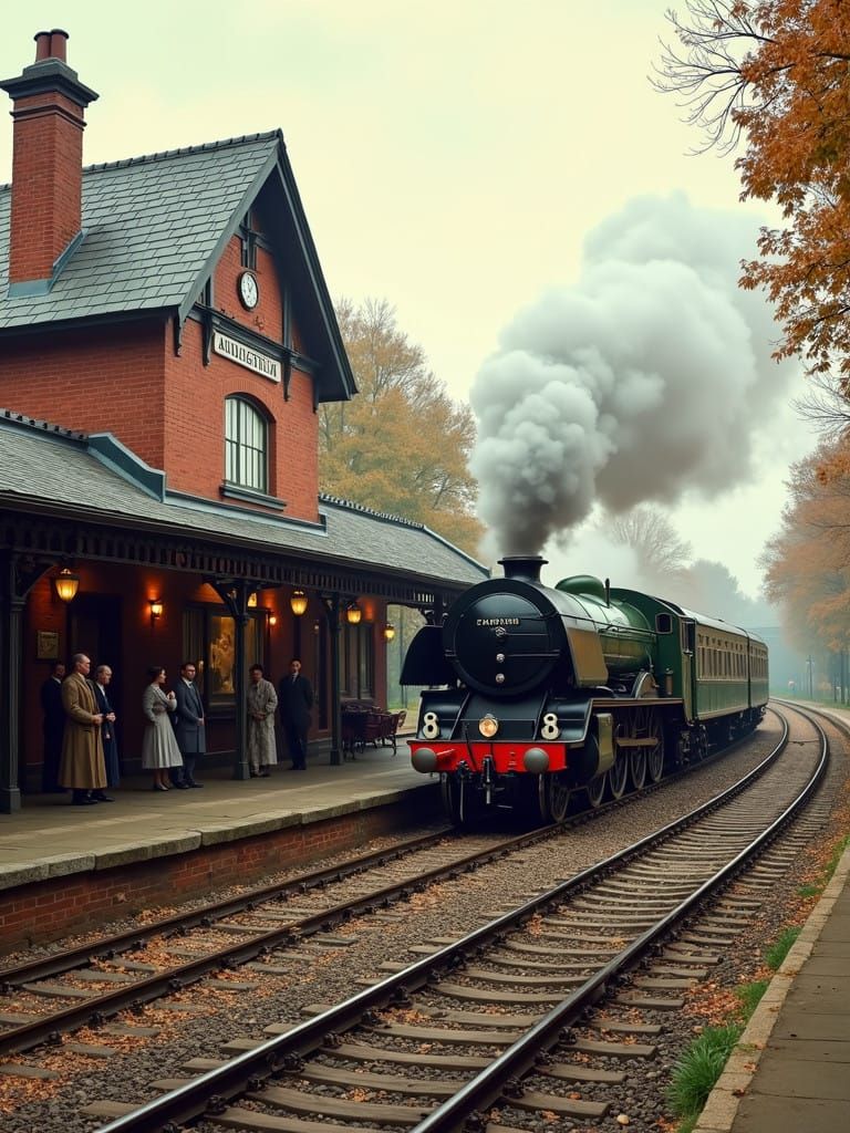 Vintage Train Station Scene in a Warm Autumnal Light