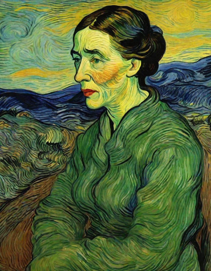 A woman with an enigmatic gaze, lost in thought, her face a topographic map of emotions, set against a somber, muted bac...