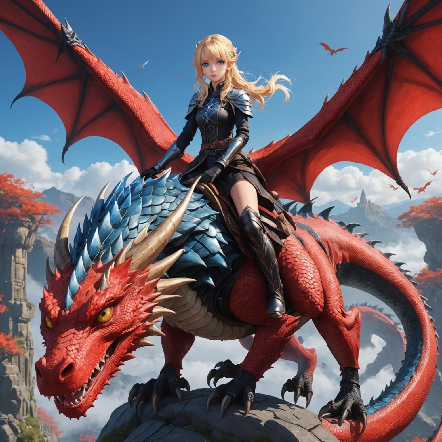Girl Rides Dragon in 3D Anime Art Style