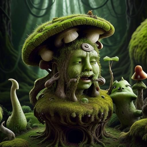 Surreal Stone Face Monument in Whispering Forest