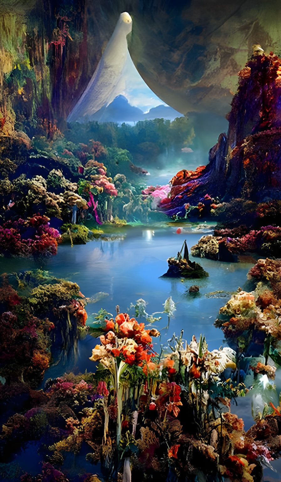 Dreamy Epic Landscape with Botanical Details