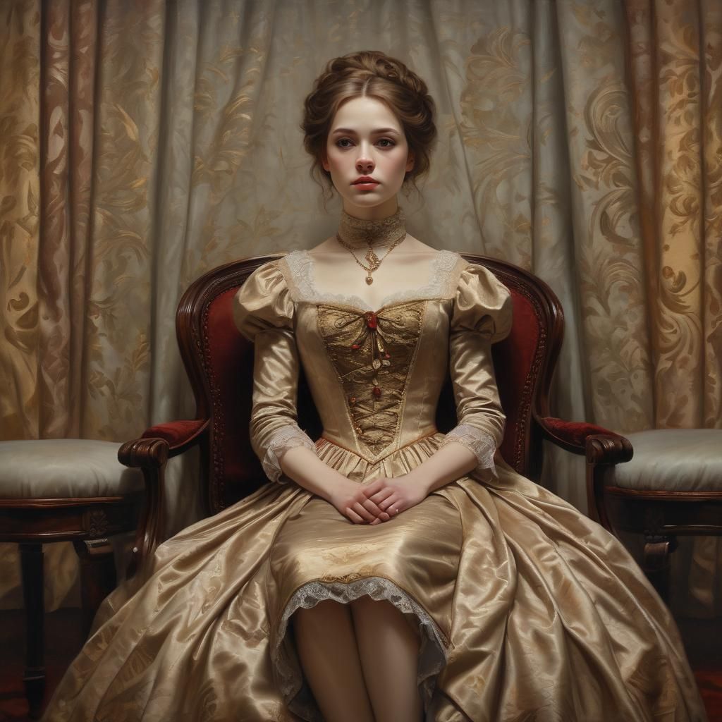 Girl on Stage in Gilded Age Oil Painting