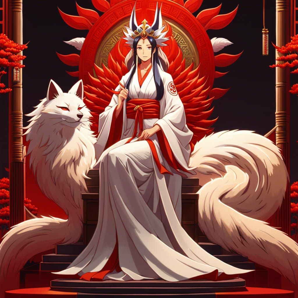 Nine-Tailed Kitsune Queen in Anime Style