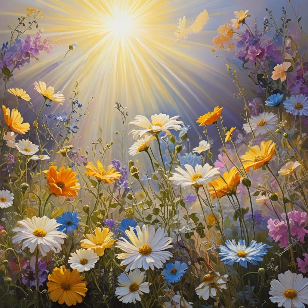 Baroque Divine Light Painting of God Crafting Wildflower