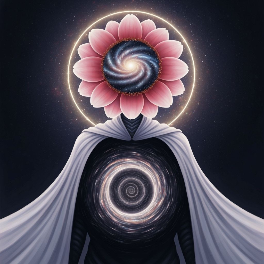 Cosmic Being with Galaxy Flower Head