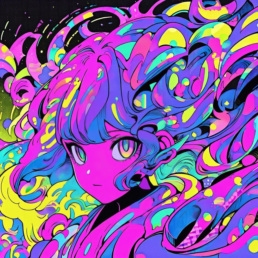 Anime Girl with Vibrant Neon Blue Hair in Cyberpunk Style