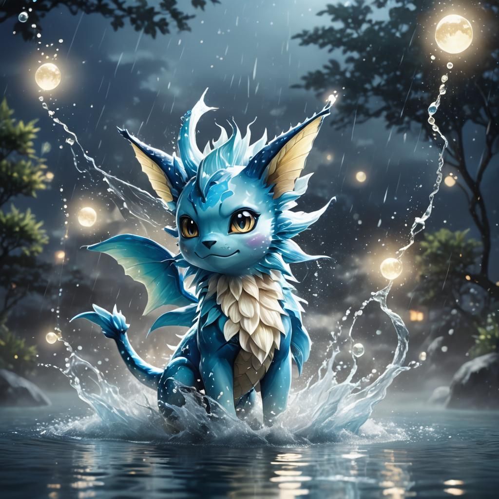 Heroic Vaporeon in Anime Style with Dynamic Lighting