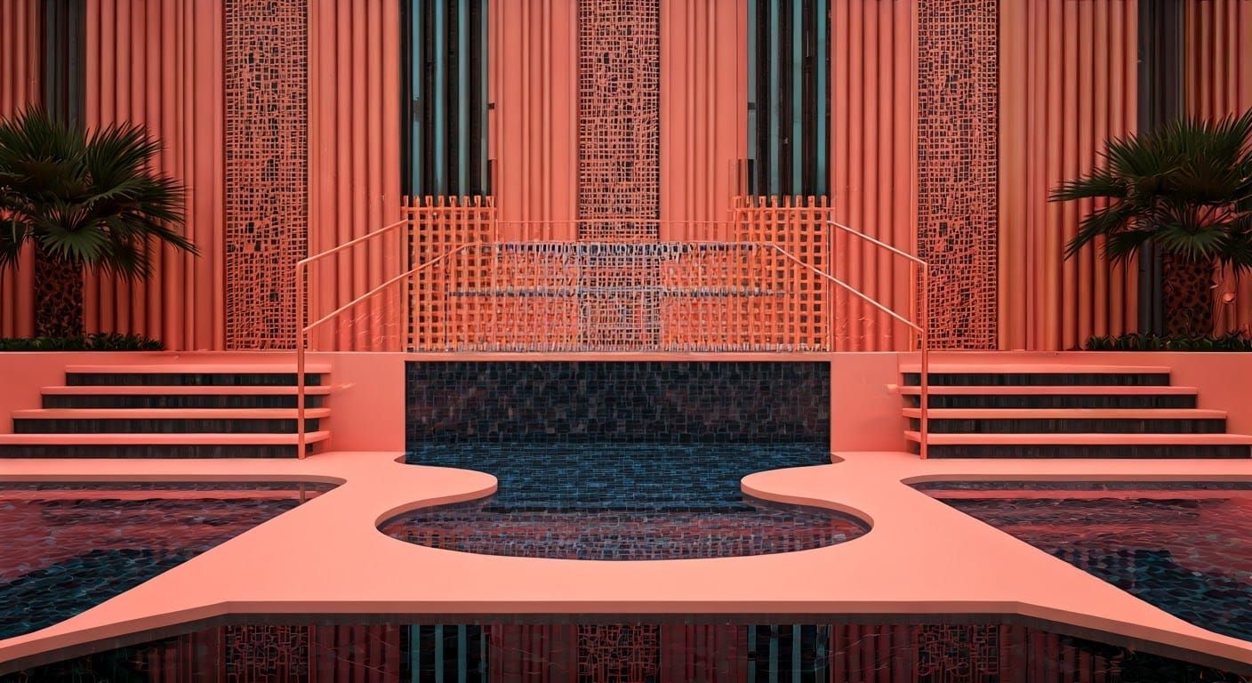 Futuristic Peach and Black Swimming Pool Design
