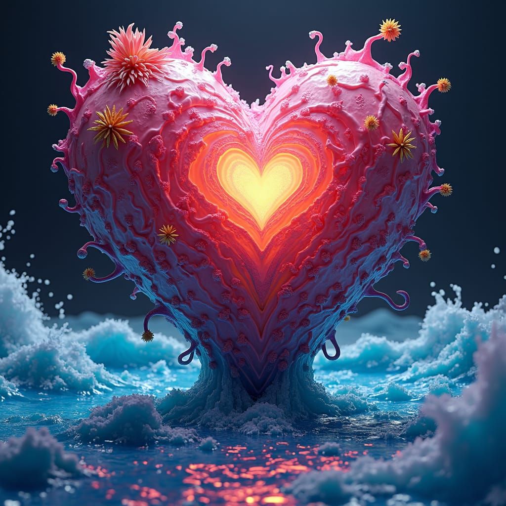 Cosmic Love Heart in Psychedelic 3D Hyperrealism