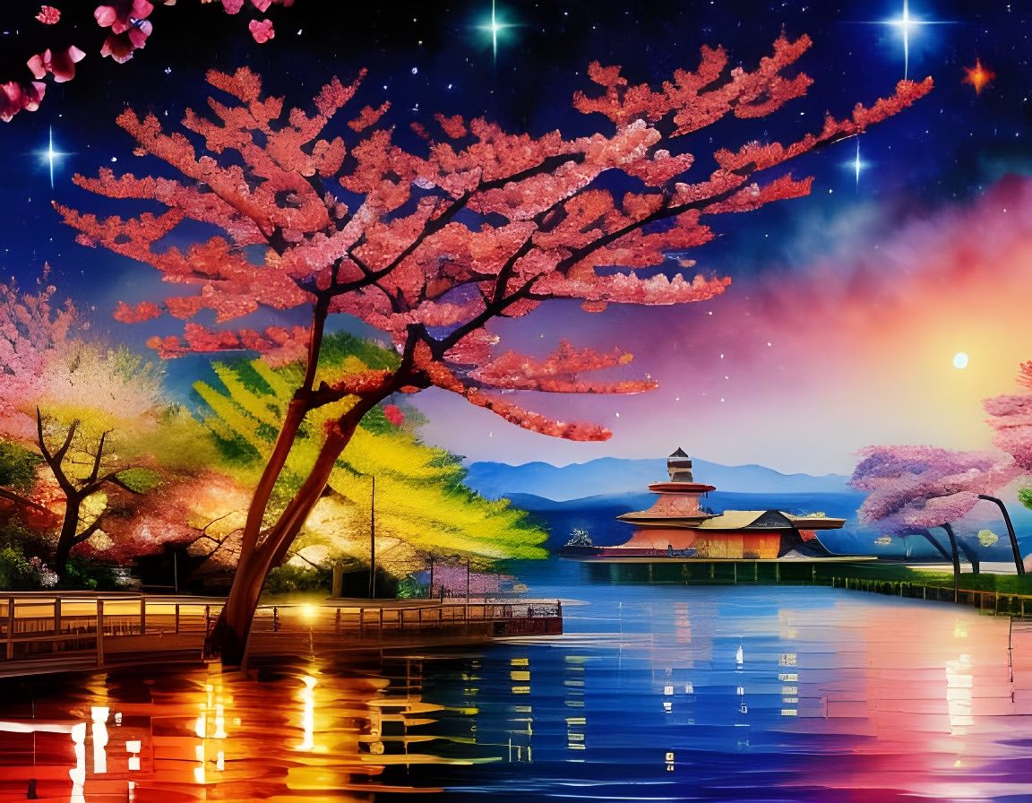 Watercolor Cherry Blossoms Landscape Photography