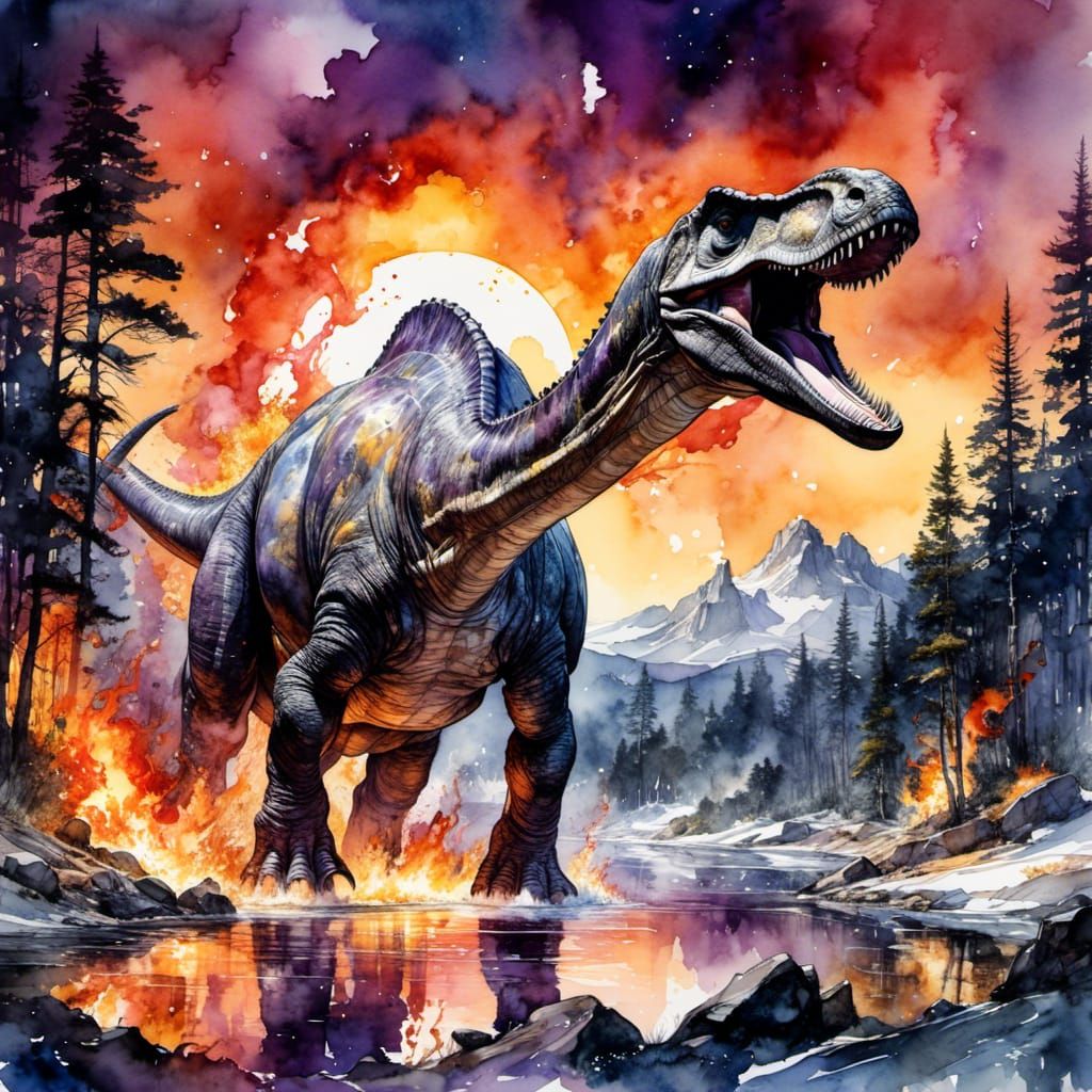 Brontosaurus Double Exposure Portrait in Watercolor Style