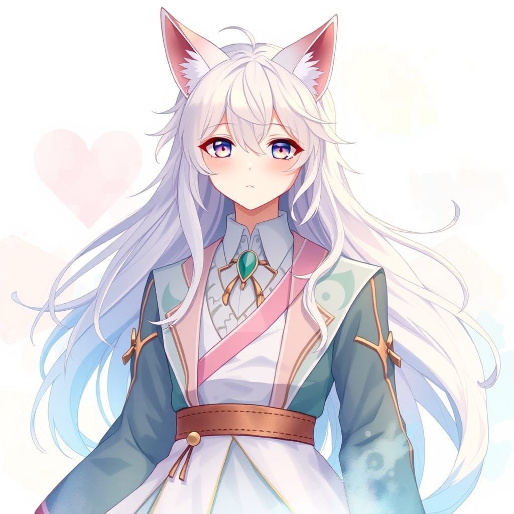 Dreamy Anime Boy with Pastel Hair and Elegant Outfit