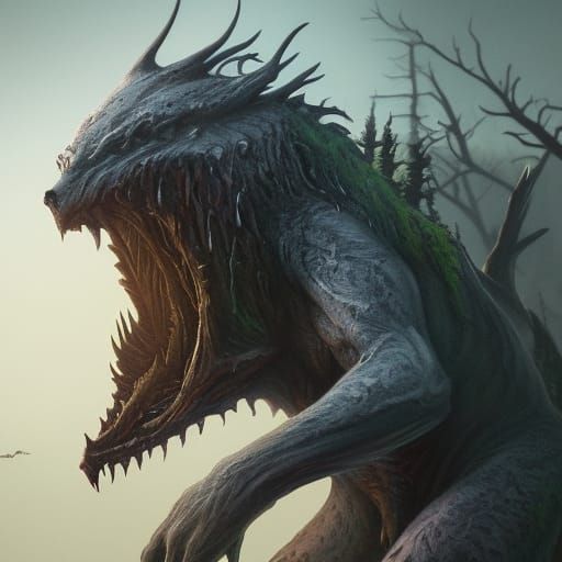 Photorealistic Skinwalker in Detailed Matte Painting