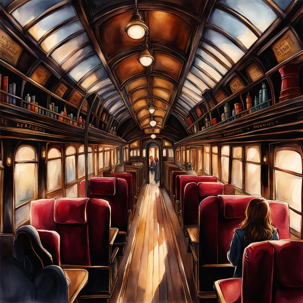 Harry Potter Inside Hogwarts Express in Watercolor