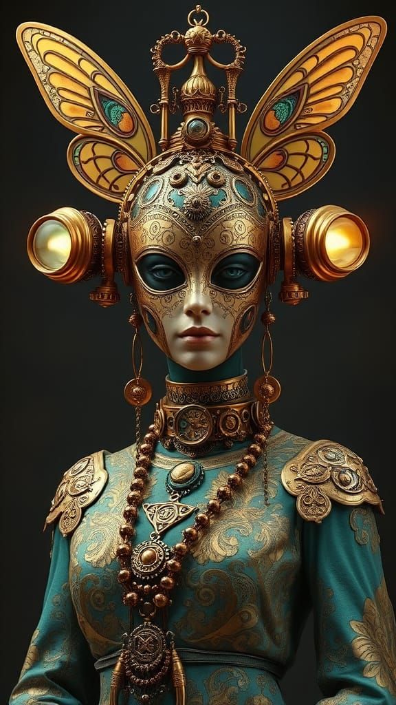 The Timekeeper Goddess in Baroque Cyberpunk Style