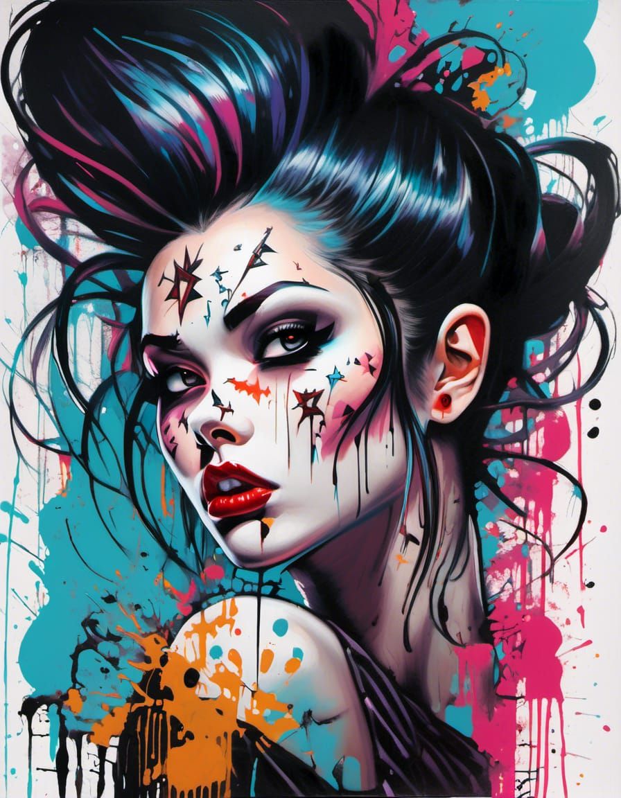 Goth Burlesque Girl in Graffiti Art Style