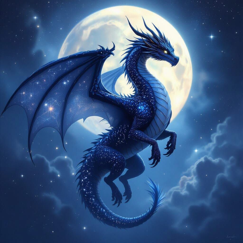 Moon Dragon in Celestial Nebula Digital Art