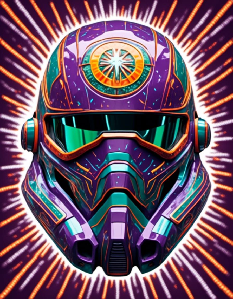 Hyperrealistic, intricately detailed, purple helmet with gre...