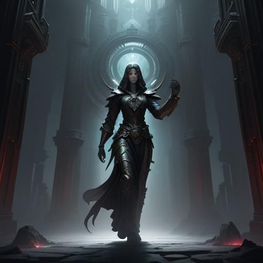 High Priestess in Sci-Fi Setting with Esoteric Symbols