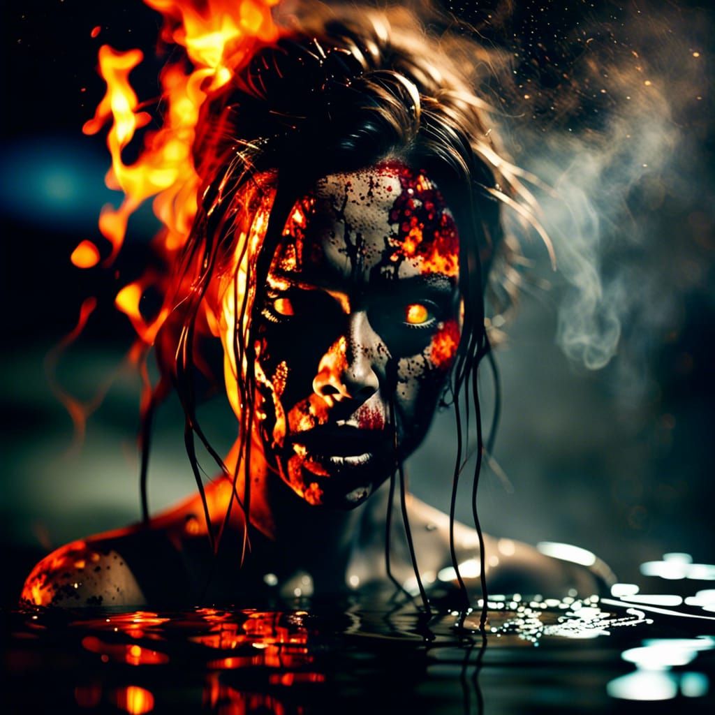 Zombie Woman's Spontaneous Combustion: Dark Horror Photograp...